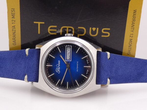 Perseo Tre Stelle Day-Date FS Ferrovie Dello Stato Deep Blue Dial Automatico Anno 70's Acciaio