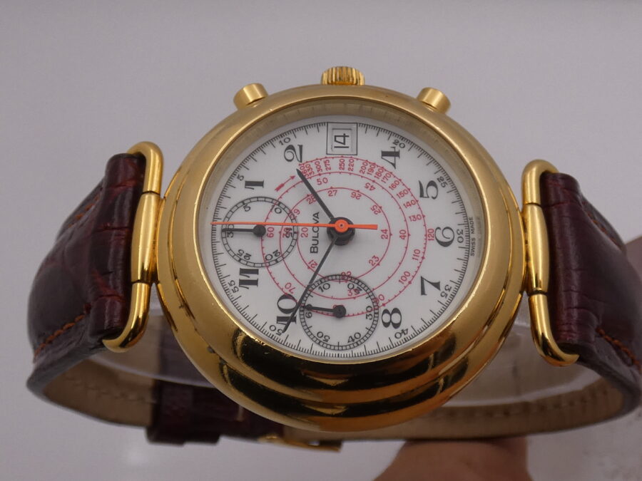 Cronografo Bulova Bicompax Laminato Oro 18Kt Anni 90's Carica Manuale With BOX