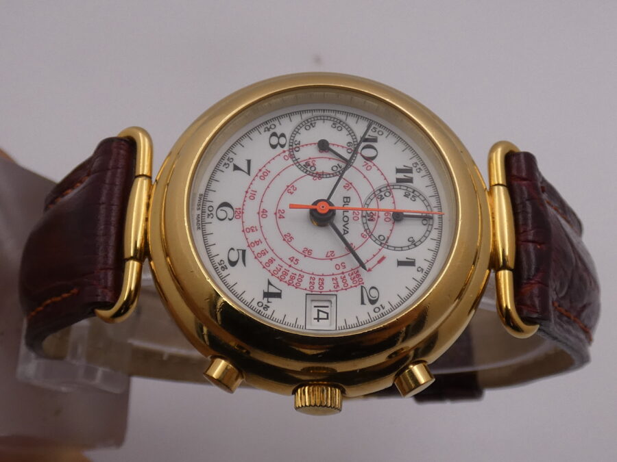 Cronografo Bulova Bicompax Laminato Oro 18Kt Anni 90's Carica Manuale With BOX - immagine 3