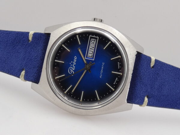 Perseo Tre Stelle Day-Date FS Ferrovie Dello Stato Deep Blue Dial Automatico Anno 70's Acciaio