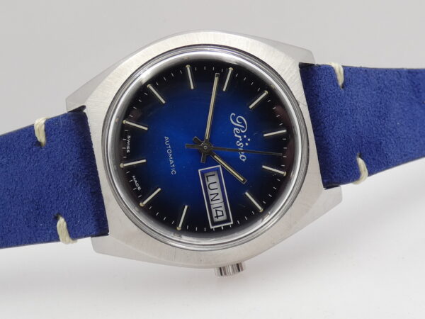 Perseo Tre Stelle Day-Date FS Ferrovie Dello Stato Deep Blue Dial Automatico Anno 70's Acciaio