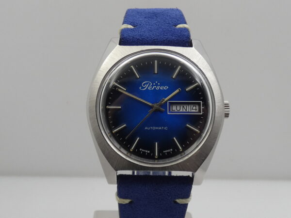 Perseo Tre Stelle Day-Date FS Ferrovie Dello Stato Deep Blue Dial Automatico Anno 70's Acciaio