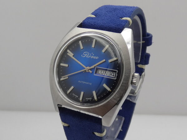 Perseo Tre Stelle Day-Date FS Ferrovie Dello Stato Deep Blue Dial Automatico Anno 70's Acciaio