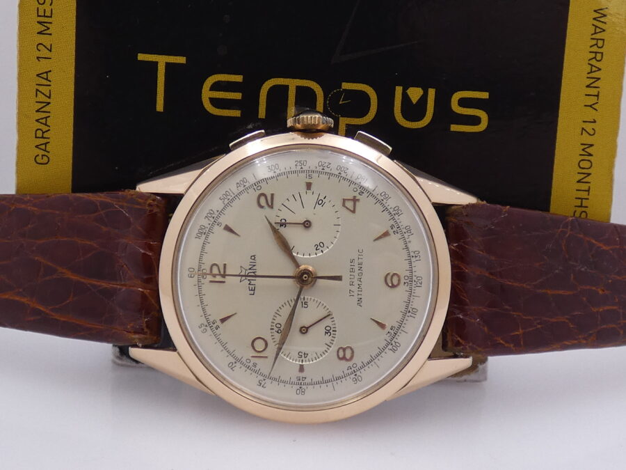 Cronografo Lemania Bicompax Oversize Oro Rosa 18Kt '50s Serviced Ruota a Colonne - immagine 2