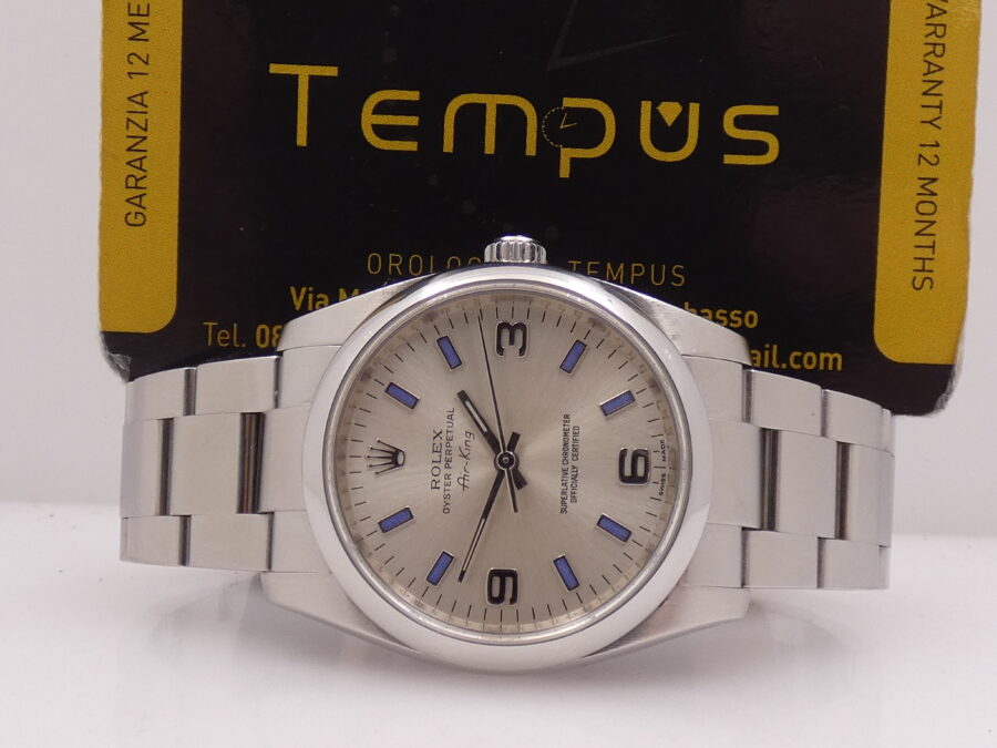 Rolex Air King 114200 Silver Dial Violet Index ANNO 2008 Automatico Acciaio Bracciale Oyster - immagine 2