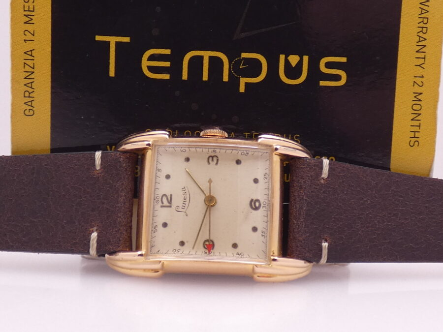 Lunesa Art Decò Laminato Oro Rosa 18Kt Spider Lugs Anni '50s Carica Manuale Vintage - immagine 2