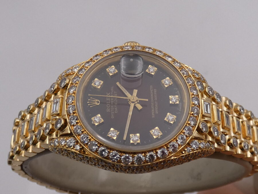 Rolex Datejust Lady 69138 Red Vignette Dial FULL Diamonds Oro Massiccio 18Kt ANNO 1982 Automatico