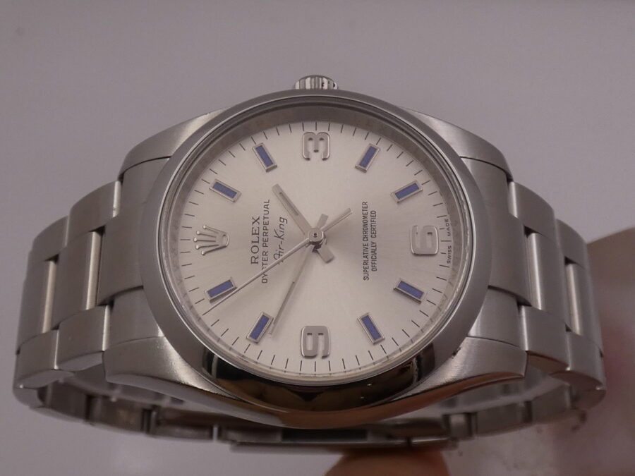Rolex Air King 114200 Silver Dial Violet Index ANNO 2008 Automatico Acciaio Bracciale Oyster