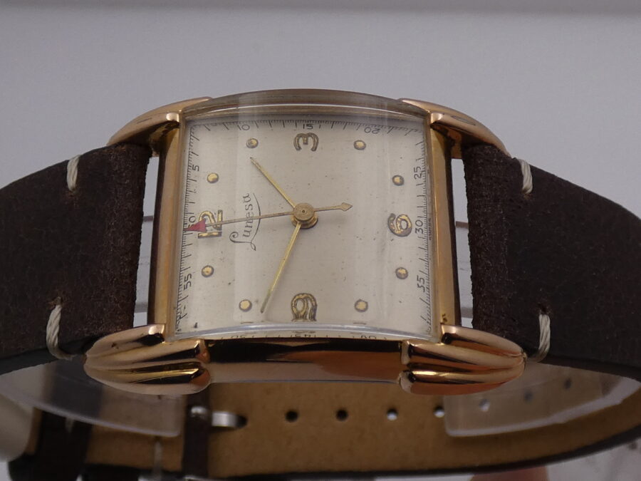 Lunesa Art Decò Laminato Oro Rosa 18Kt Spider Lugs Anni '50s Carica Manuale Vintage