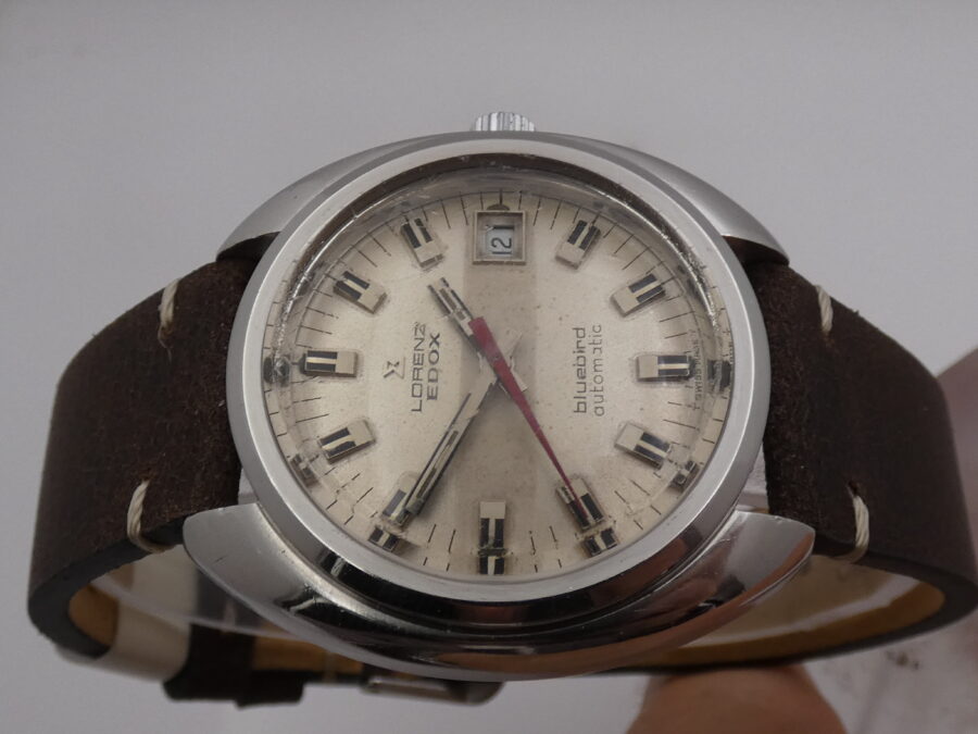 Lorenz Edox Blubird Cushion Oversize 38,5 mm Automatico ANNI '70 Acciaio Vintage