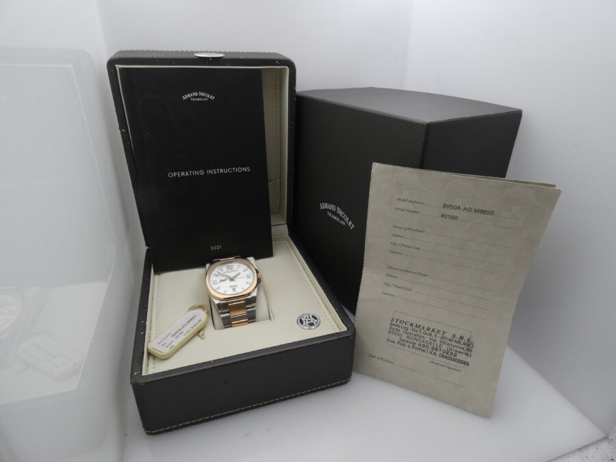 Armand Nicolet J09 Day-Date Acciaio & Oro Rosa 18Kt FULL SET Automatico Braccialato - immagine 12