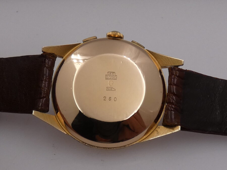 Cronografo Lemania Bicompax Oversize Oro Rosa 18Kt '50s Serviced Ruota a Colonne - immagine 14