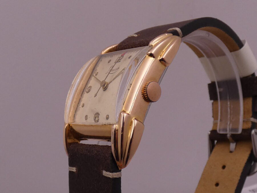 Lunesa Art Decò Laminato Oro Rosa 18Kt Spider Lugs Anni '50s Carica Manuale Vintage - immagine 13