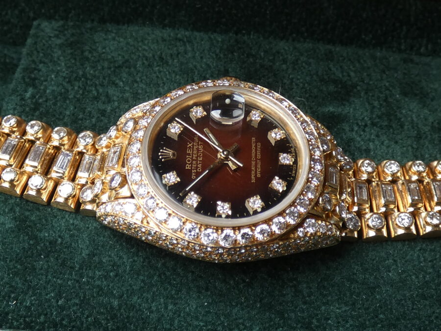 Rolex Datejust Lady 69138 Red Vignette Dial FULL Diamonds Oro Massiccio 18Kt ANNO 1982 Automatico - immagine 3