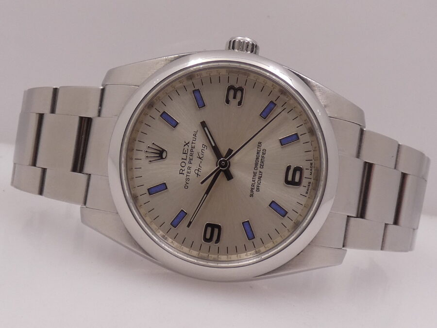 Rolex Air King 114200 Silver Dial Violet Index ANNO 2008 Automatico Acciaio Bracciale Oyster - immagine 3