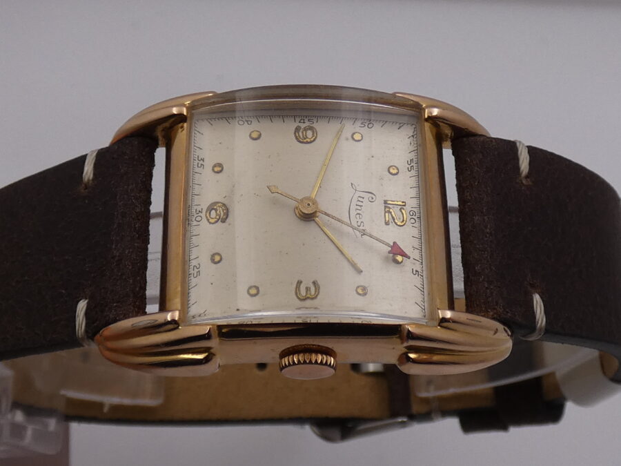Lunesa Art Decò Laminato Oro Rosa 18Kt Spider Lugs Anni '50s Carica Manuale Vintage - immagine 3