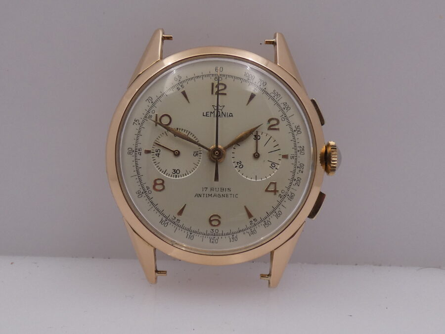 Cronografo Lemania Bicompax Oversize Oro Rosa 18Kt '50s Serviced Ruota a Colonne - immagine 4