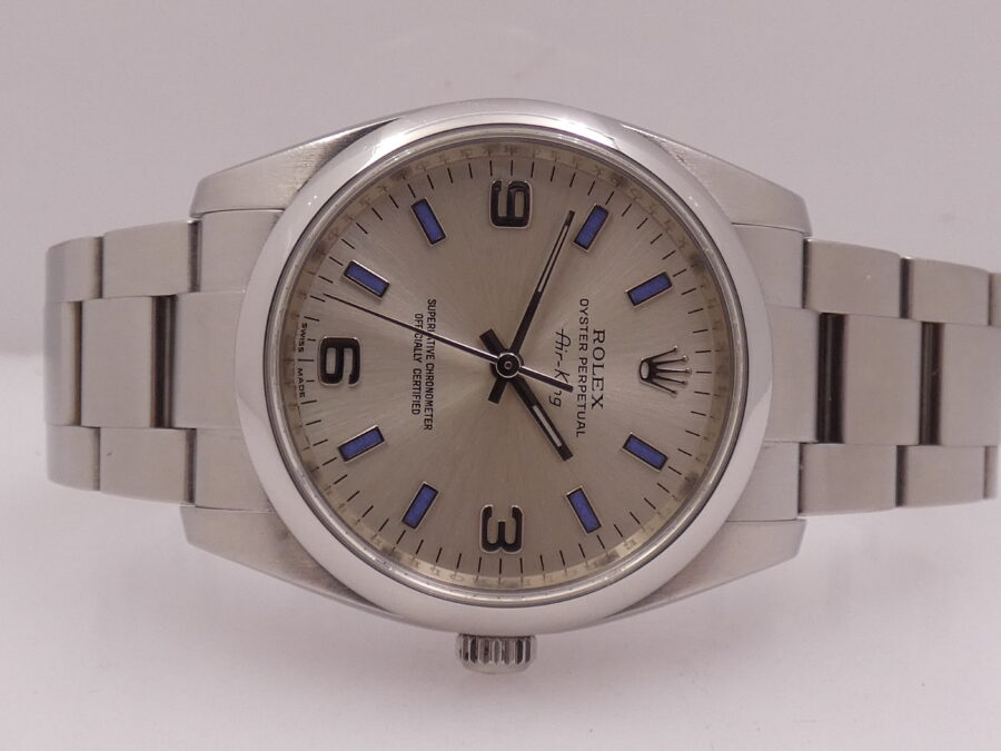 Rolex Air King 114200 Silver Dial Violet Index ANNO 2008 Automatico Acciaio Bracciale Oyster - immagine 4