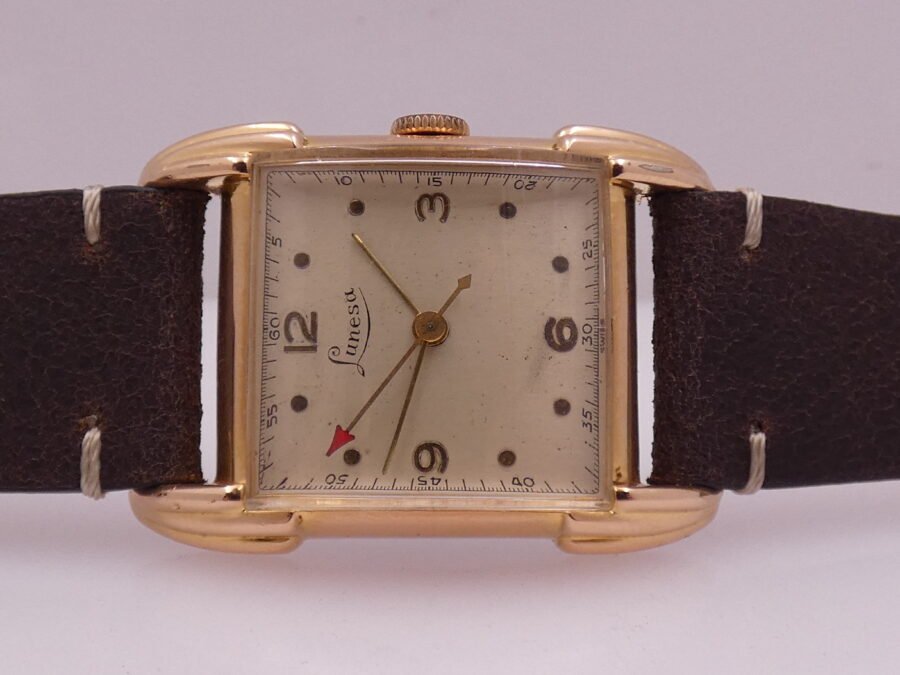 Lunesa Art Decò Laminato Oro Rosa 18Kt Spider Lugs Anni '50s Carica Manuale Vintage - immagine 4