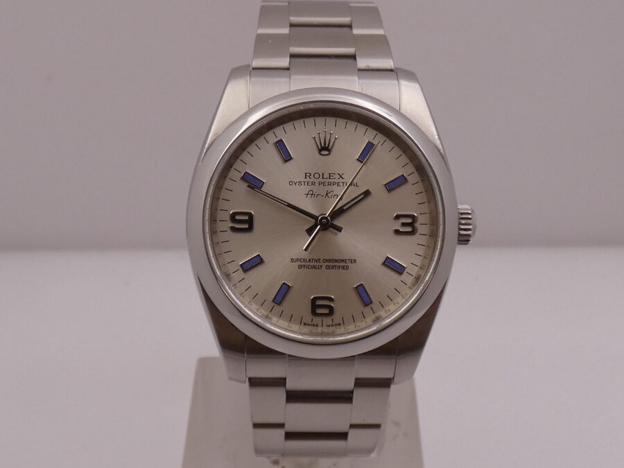 Rolex Air King 114200 Silver Dial Violet Index ANNO 2008 Automatico Acciaio Bracciale Oyster - immagine 5
