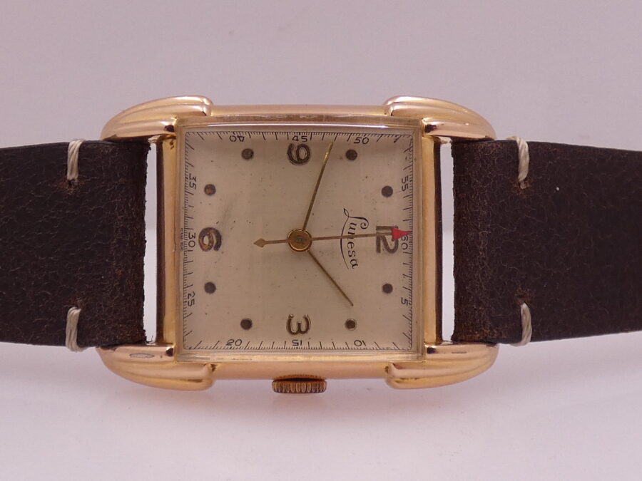 Lunesa Art Decò Laminato Oro Rosa 18Kt Spider Lugs Anni '50s Carica Manuale Vintage - immagine 5