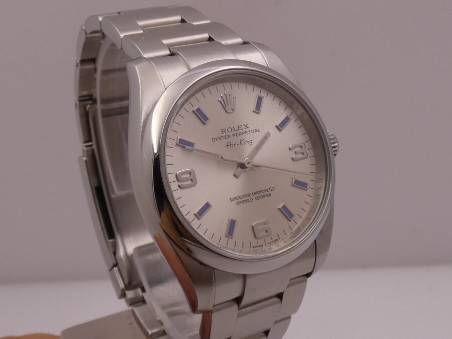 Rolex Air King 114200 Silver Dial Violet Index ANNO 2008 Automatico Acciaio Bracciale Oyster - immagine 7