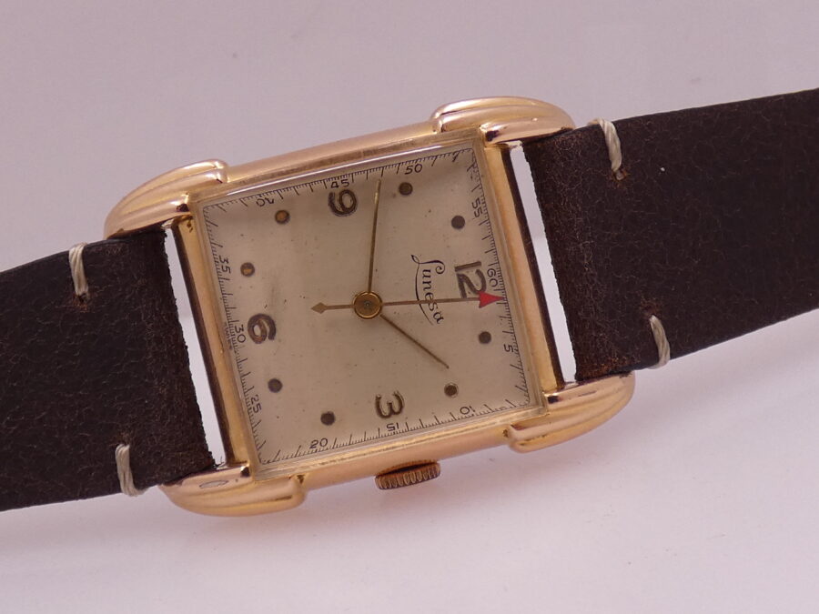 Lunesa Art Decò Laminato Oro Rosa 18Kt Spider Lugs Anni '50s Carica Manuale Vintage - immagine 6