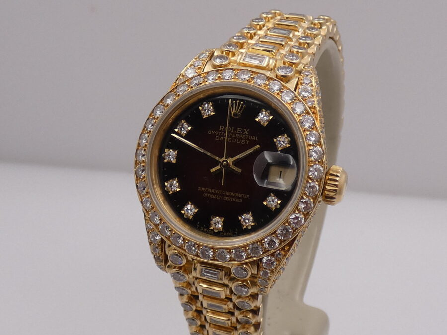 Rolex Datejust Lady 69138 Red Vignette Dial FULL Diamonds Oro Massiccio 18Kt ANNO 1982 Automatico - immagine 8