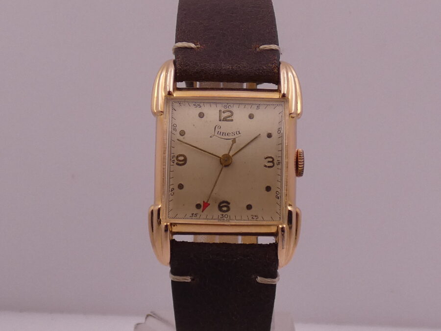 Lunesa Art Decò Laminato Oro Rosa 18Kt Spider Lugs Anni '50s Carica Manuale Vintage - immagine 7