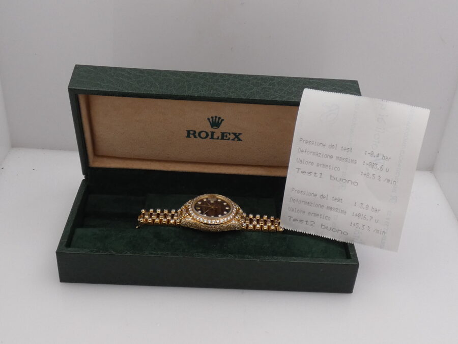 Rolex Datejust Lady 69138 Red Vignette Dial FULL Diamonds Oro Massiccio 18Kt ANNO 1982 Automatico - immagine 10