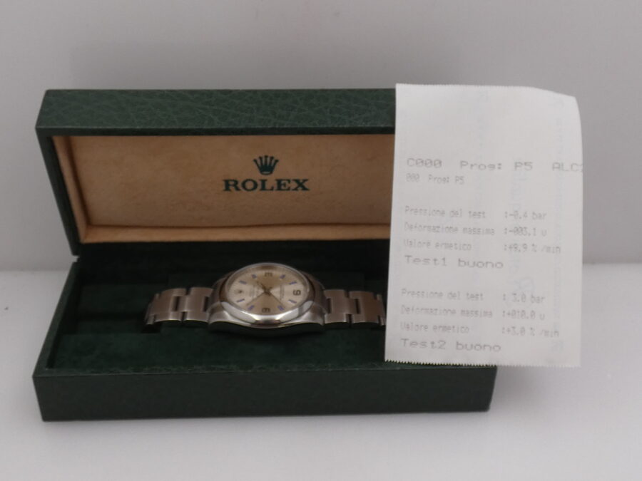 Rolex Air King 114200 Silver Dial Violet Index ANNO 2008 Automatico Acciaio Bracciale Oyster - immagine 10