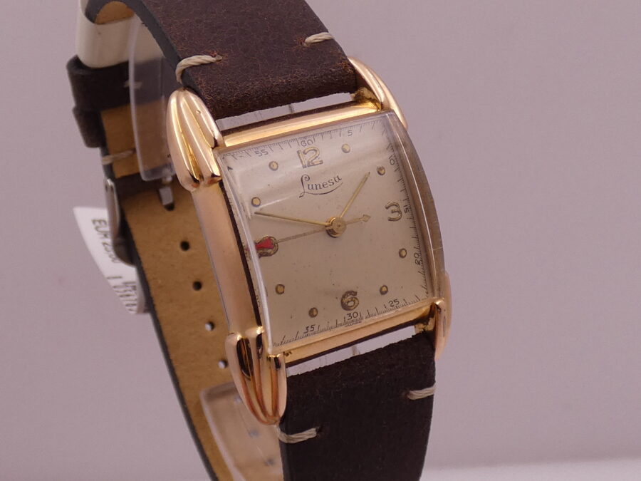 Lunesa Art Decò Laminato Oro Rosa 18Kt Spider Lugs Anni '50s Carica Manuale Vintage - immagine 9