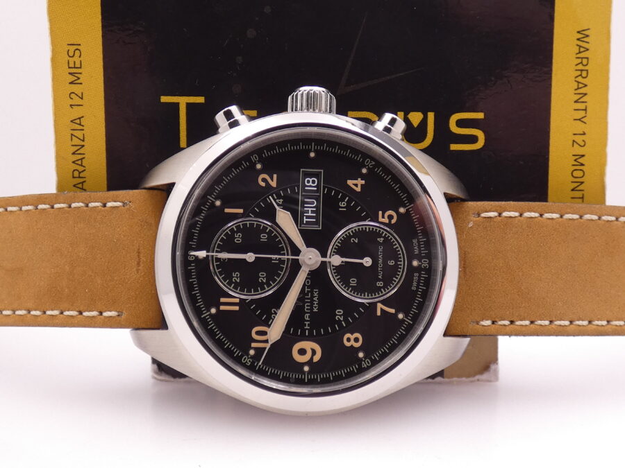 Hamilton Khaki Field Day Date Auto Cronografo Day-Date NEW BOX&PAPERS H716160 Acciaio Mai Indossato - immagine 2