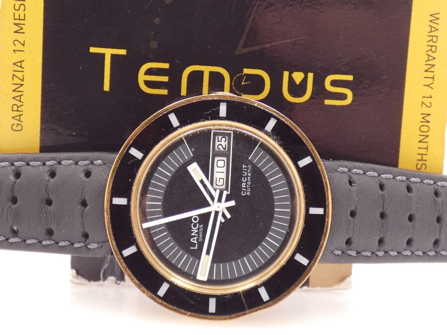 Lanco Circuit Day-Date Automatico 37mm 18Kt G.F. Anni'70 Black Dial Vintage - immagine 2