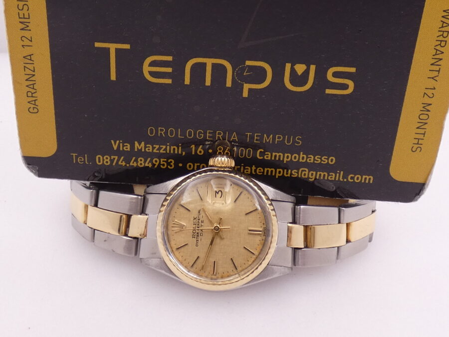 Rolex Oyster Perpetual Lady Date 6517 Linen Dial 18Kt Gold&Steel ANNO 1971 SERVICED Automatico - immagine 2