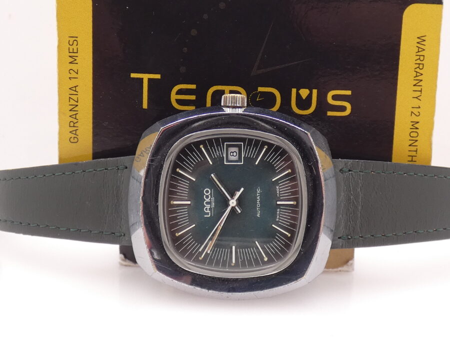Lanco Tv Screen Jumbo Automatic Quickset Date Eta 2481 (Tissot) Green Dial Anni'70s - immagine 2