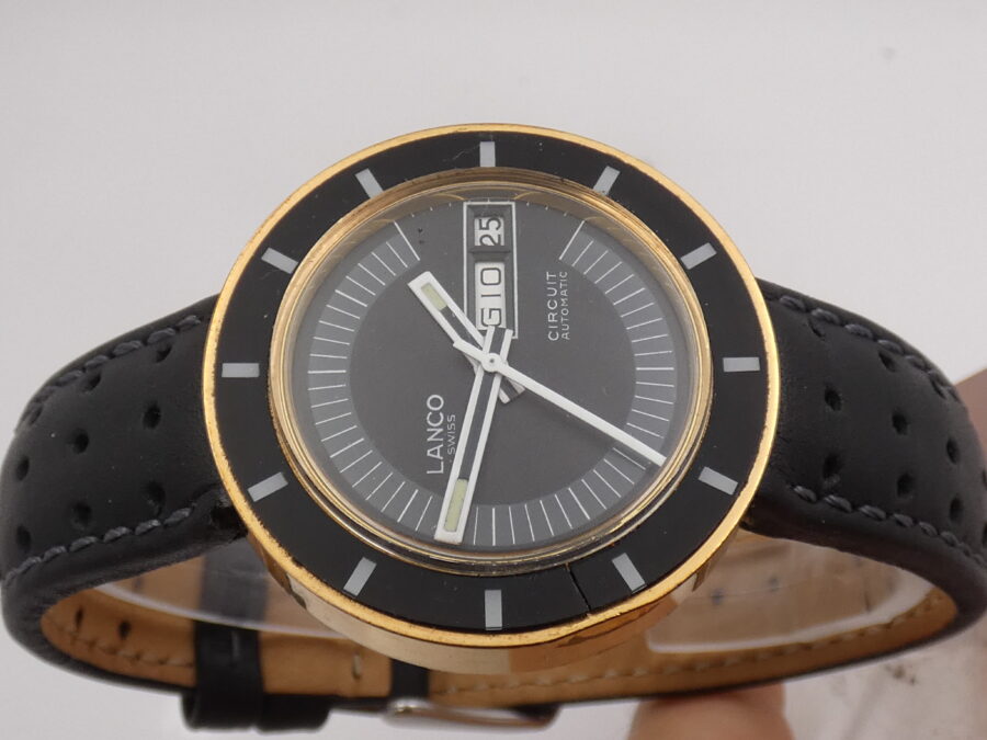 Lanco Circuit Day-Date Automatico 37mm 18Kt G.F. Anni'70 Black Dial Vintage