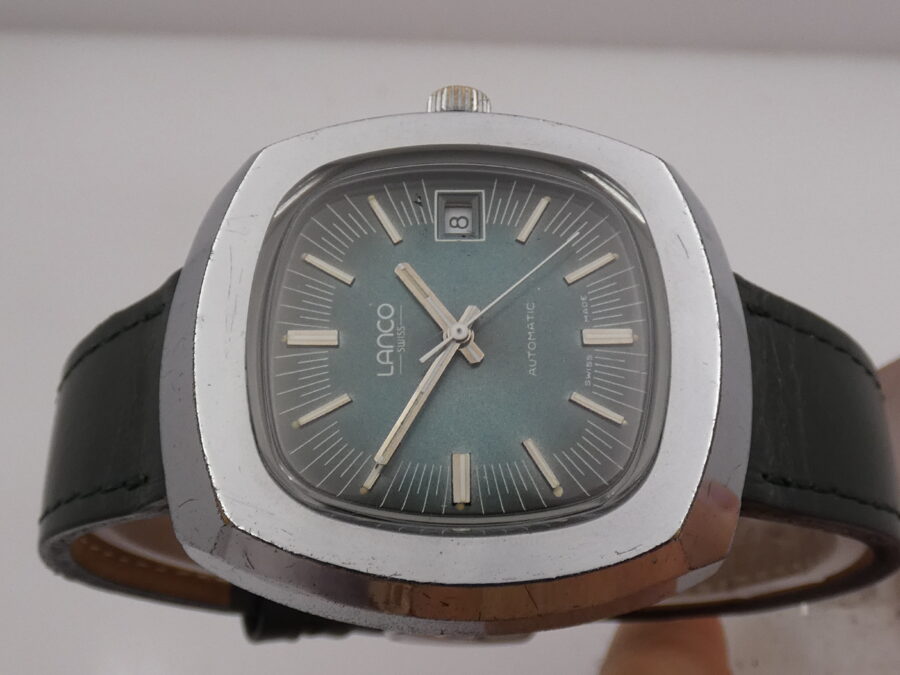 Lanco Tv Screen Jumbo Automatic Quickset Date Eta 2481 (Tissot) Green Dial Anni'70s