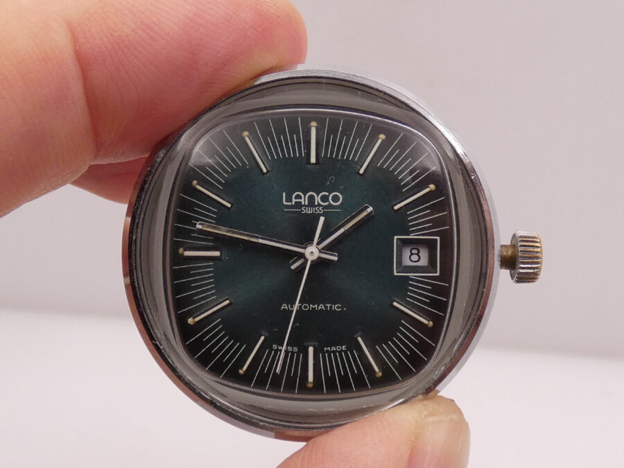 Lanco Tv Screen Jumbo Automatic Quickset Date Eta 2481 (Tissot) Green Dial Anni'70s - immagine 11