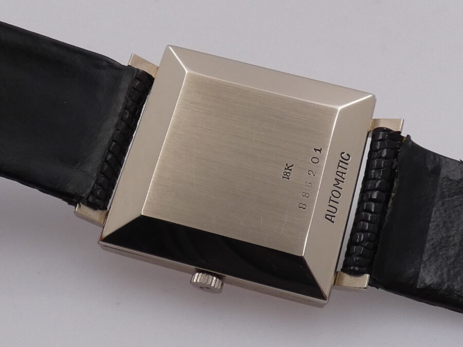Juvenia New Old Stock 18Kt White Solid Gold Automatico Date Bark Bezel Anni'70 Never Worn - immagine 16