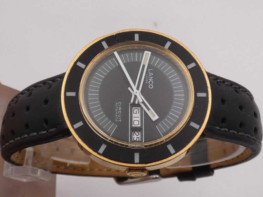 Lanco Circuit Day-Date Automatico 37mm 18Kt G.F. Anni'70 Black Dial Vintage - immagine 4