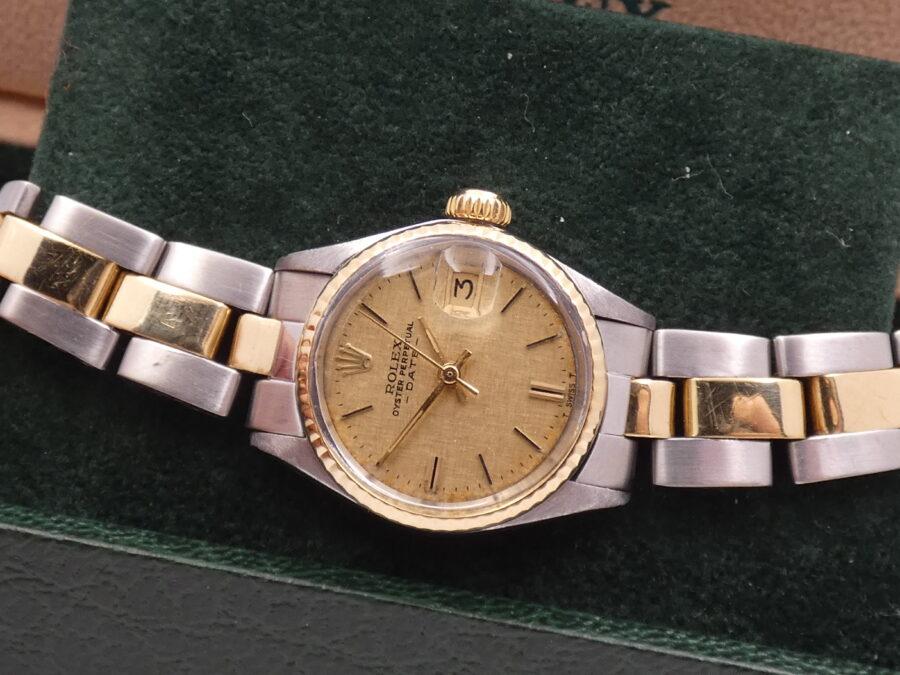 Rolex Oyster Perpetual Lady Date 6517 Linen Dial 18Kt Gold&Steel ANNO 1971 SERVICED Automatico - immagine 3