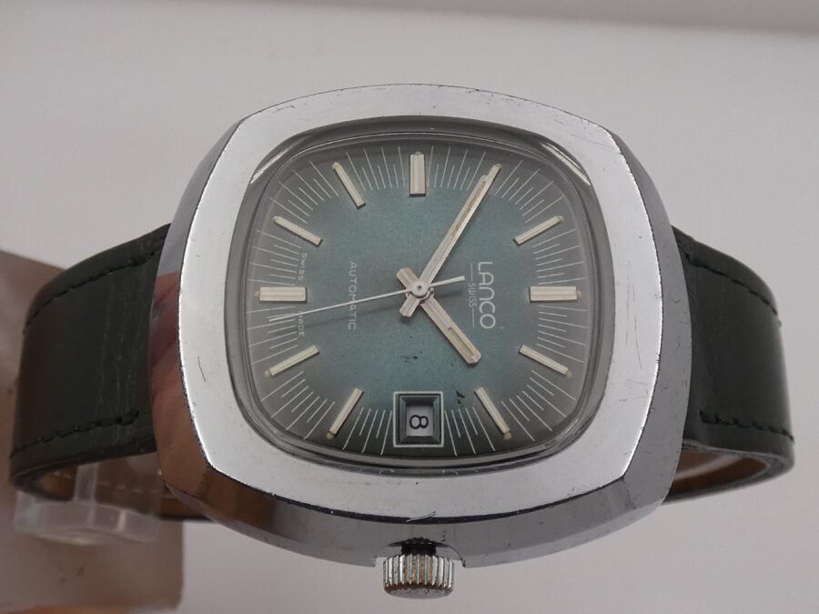 Lanco Tv Screen Jumbo Automatic Quickset Date Eta 2481 (Tissot) Green Dial Anni'70s - immagine 3