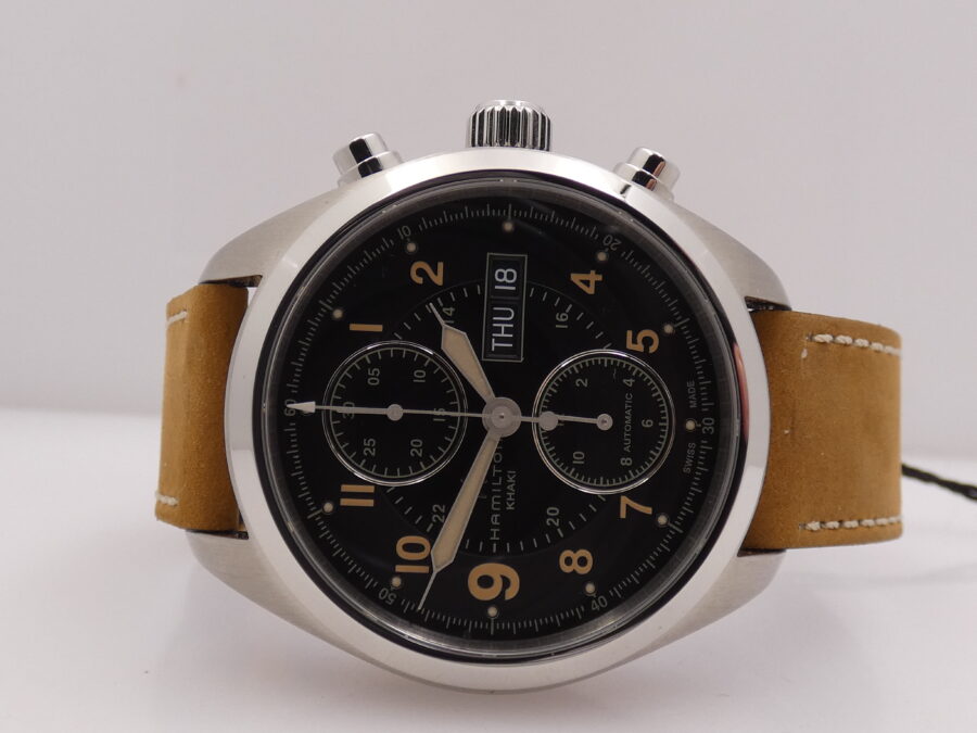 Hamilton Khaki Field Day Date Auto Cronografo Day-Date NEW BOX&PAPERS H716160 Acciaio Mai Indossato - immagine 4