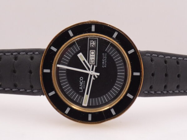 Lanco Circuit Day-Date Automatico 37mm 18Kt G.F. Anni'70 Black Dial Vintage