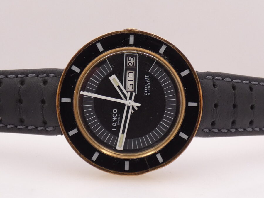Lanco Circuit Day-Date Automatico 37mm 18Kt G.F. Anni'70 Black Dial Vintage - immagine 5