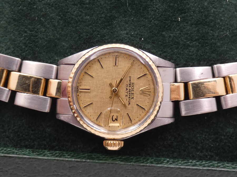 Rolex Oyster Perpetual Lady Date 6517 Linen Dial 18Kt Gold&Steel ANNO 1971 SERVICED Automatico - immagine 4