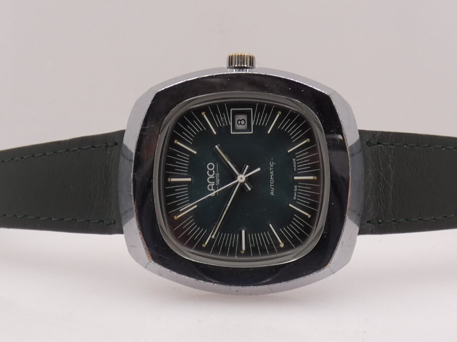 Lanco Tv Screen Jumbo Automatic Quickset Date Eta 2481 (Tissot) Green Dial Anni'70s - immagine 4
