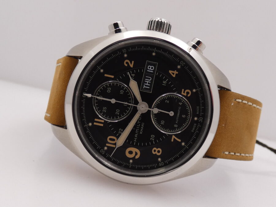 Hamilton Khaki Field Day Date Auto Cronografo Day-Date NEW BOX&PAPERS H716160 Acciaio Mai Indossato - immagine 5
