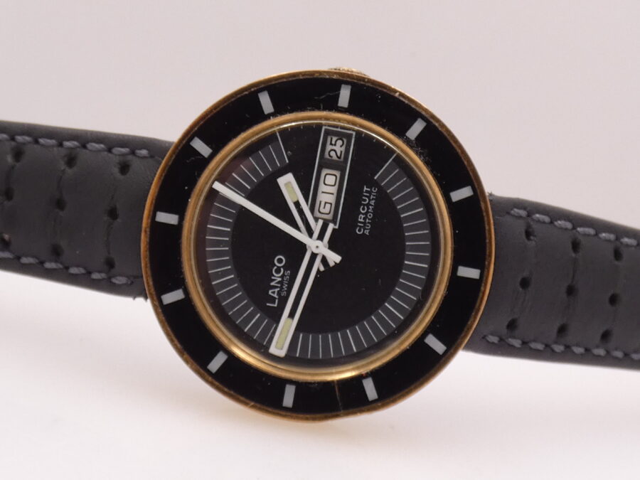 Lanco Circuit Day-Date Automatico 37mm 18Kt G.F. Anni'70 Black Dial Vintage - immagine 6